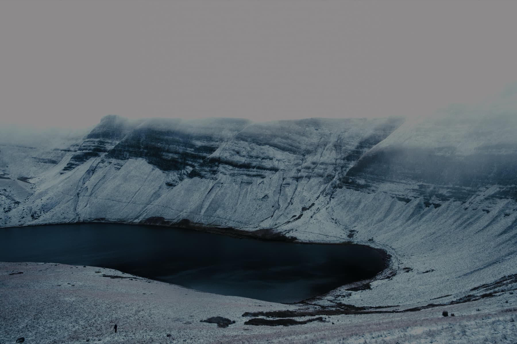 Llyn y Fan Fach crater lake in snow