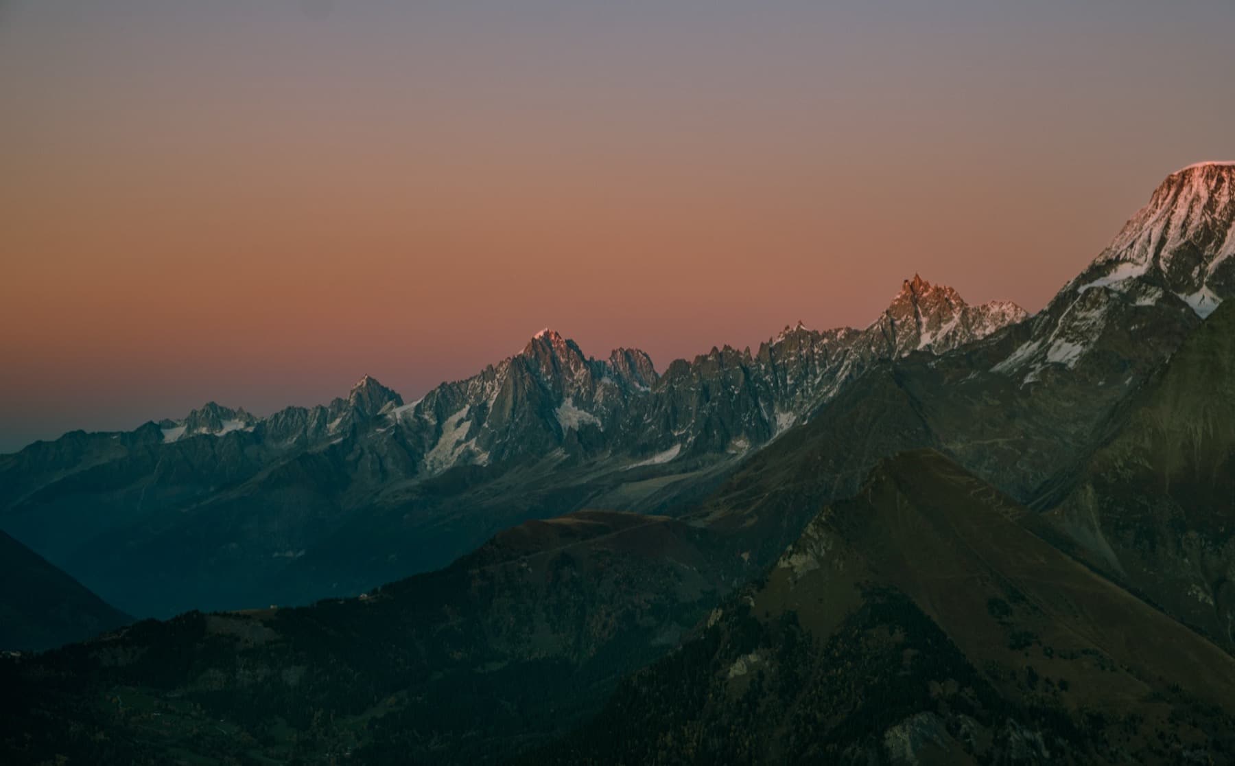 Sunset over the Mont Blanc massif from Mont Joly